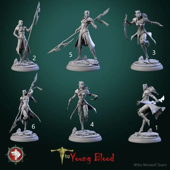 Elven Female Warriors Set (Set of 6) - 28mm Heroic - Resin Tabletop Miniatures