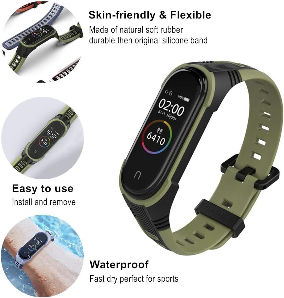 Durable Rubber Strap for Xiaomi Mi Band 5/6/7 - Adjustable & Comfortable Fit