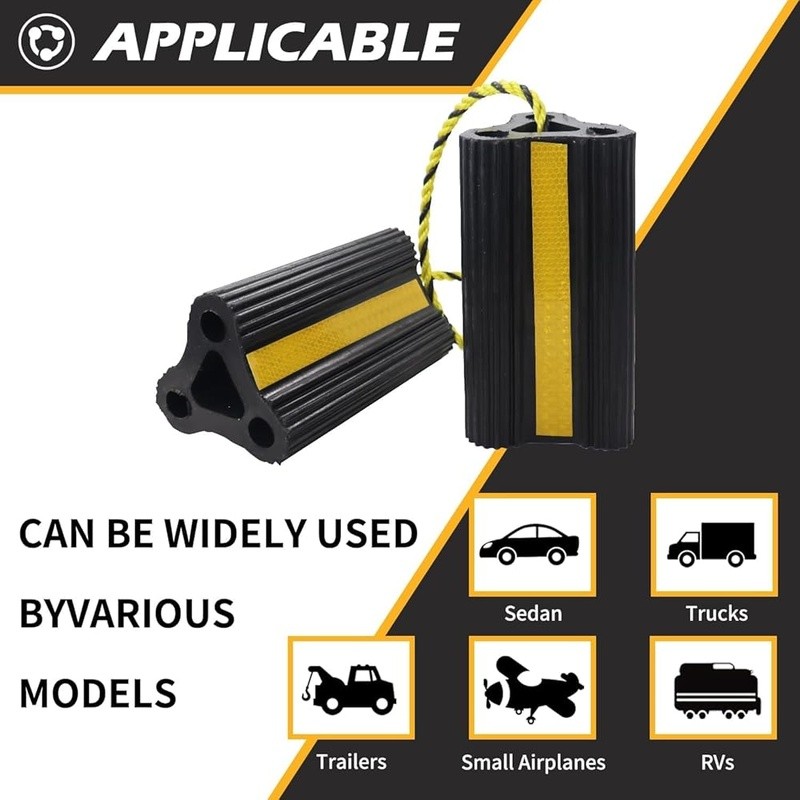 Rubber Wheel Chocks RV Trailers Trucks Aviation W/ Reflective Strips 4pc