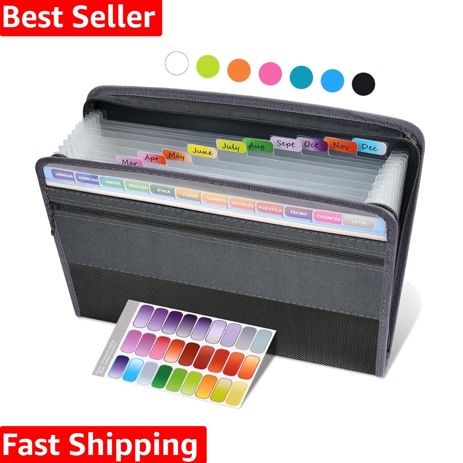 Accordion File Organizer with Safe Zipper, 12 Pocket Expanding File Folder wi...