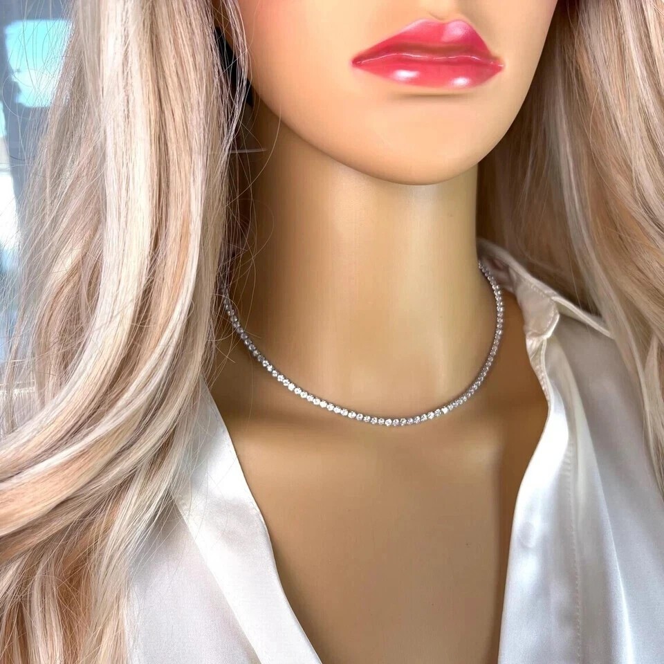 8Ct Round Cut Lab Created Diamond Men's Tennis Necklace 14K White Gold Finish
