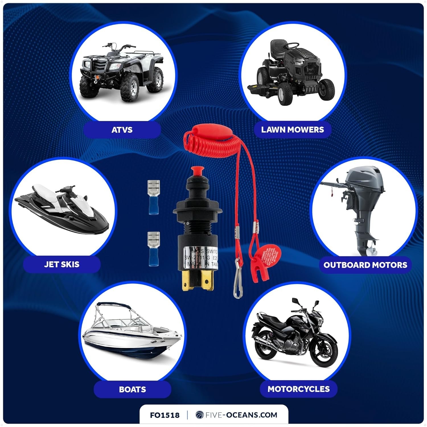Compact Engine Shut-Off Switch with Red Buoy and Durable Lanyard for Boating