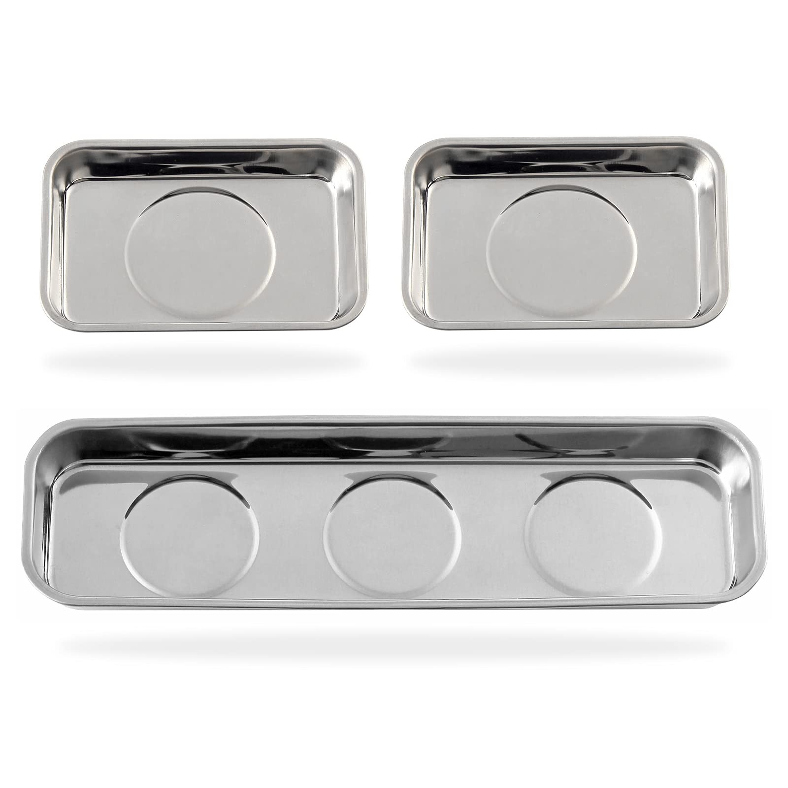 Magnetic Tool Tray Set 3 Pieces 3.7" x 2.5" & 8.9" x 2.5" Stainless Steel
