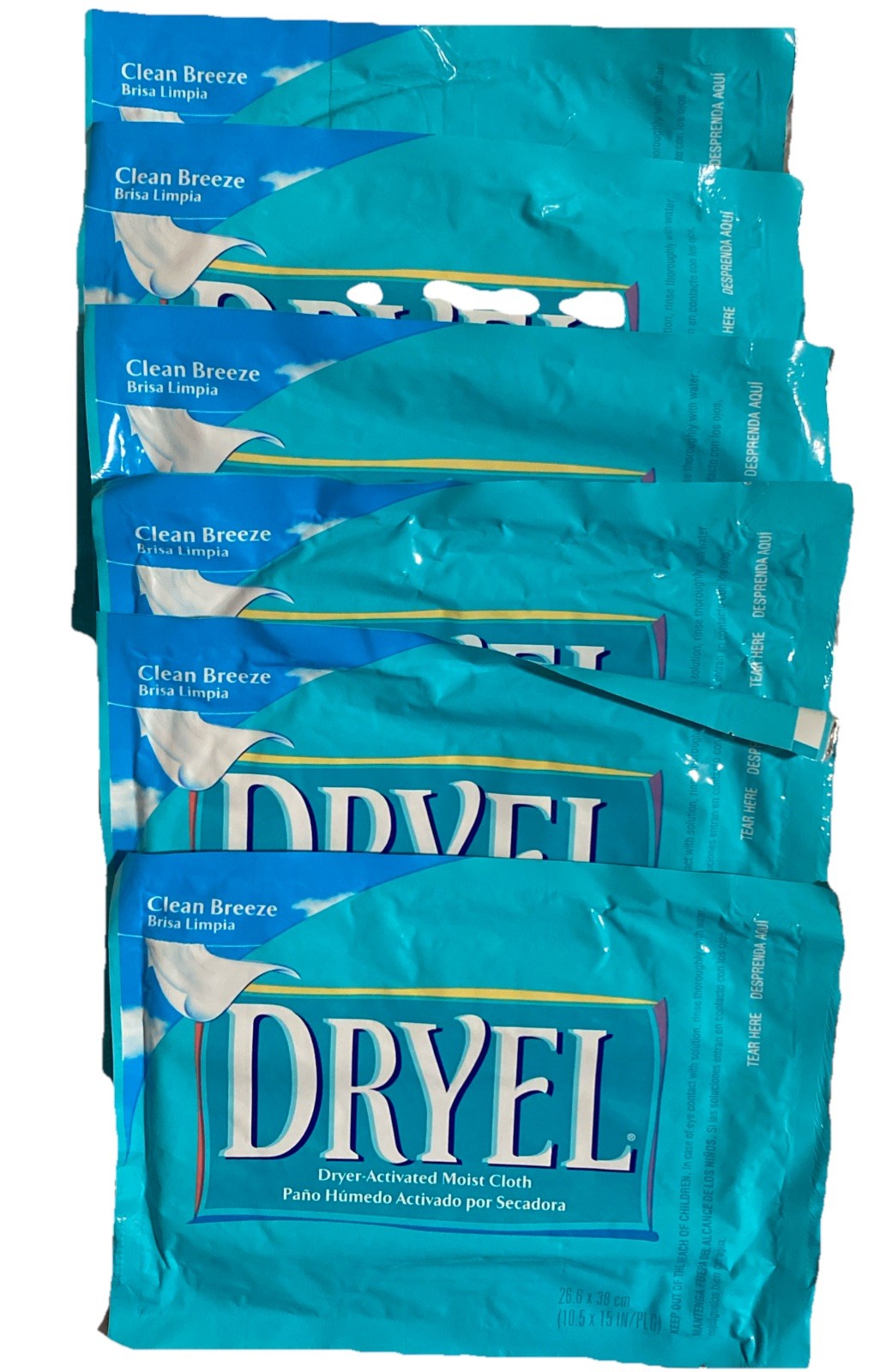 6 Ea Dryel Dryer Activated Refills Moist Cloths Clean Breeze Scent (2005)