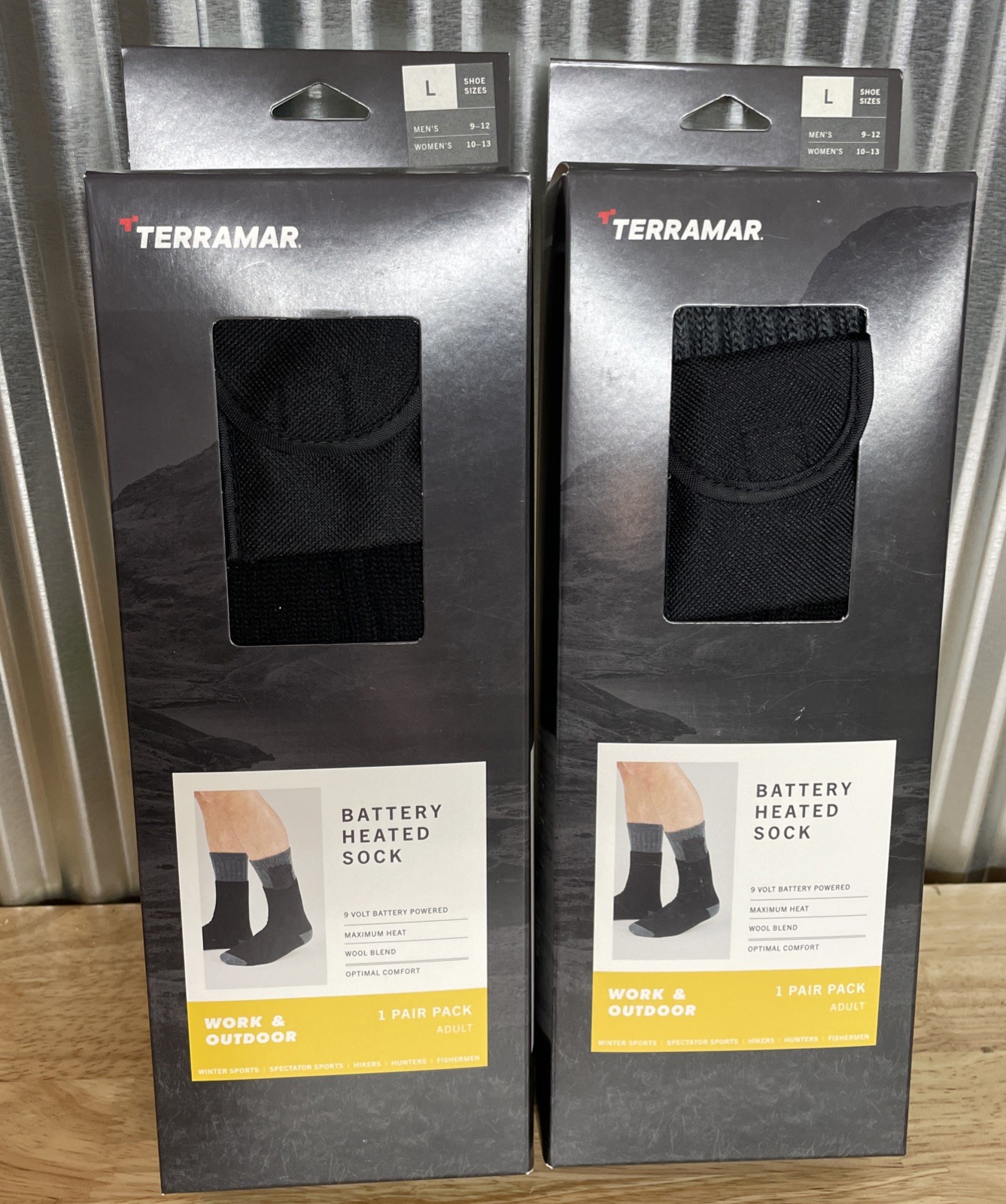 (2) TERRAMAR Battery Heated Socks (L)  Work & Outdoor 9-volt Wool Blend NEW