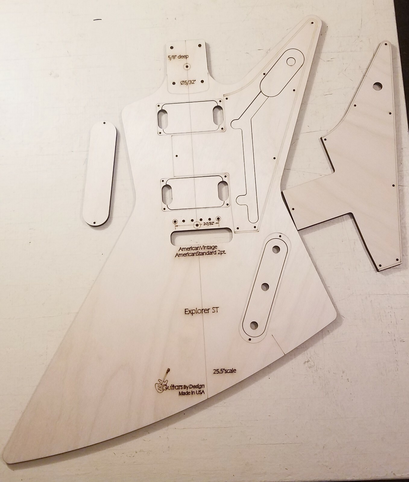 Custom Hybrid Explorer76 Guitar Body Template 4strat Neck and Tremolo 3ply EXST