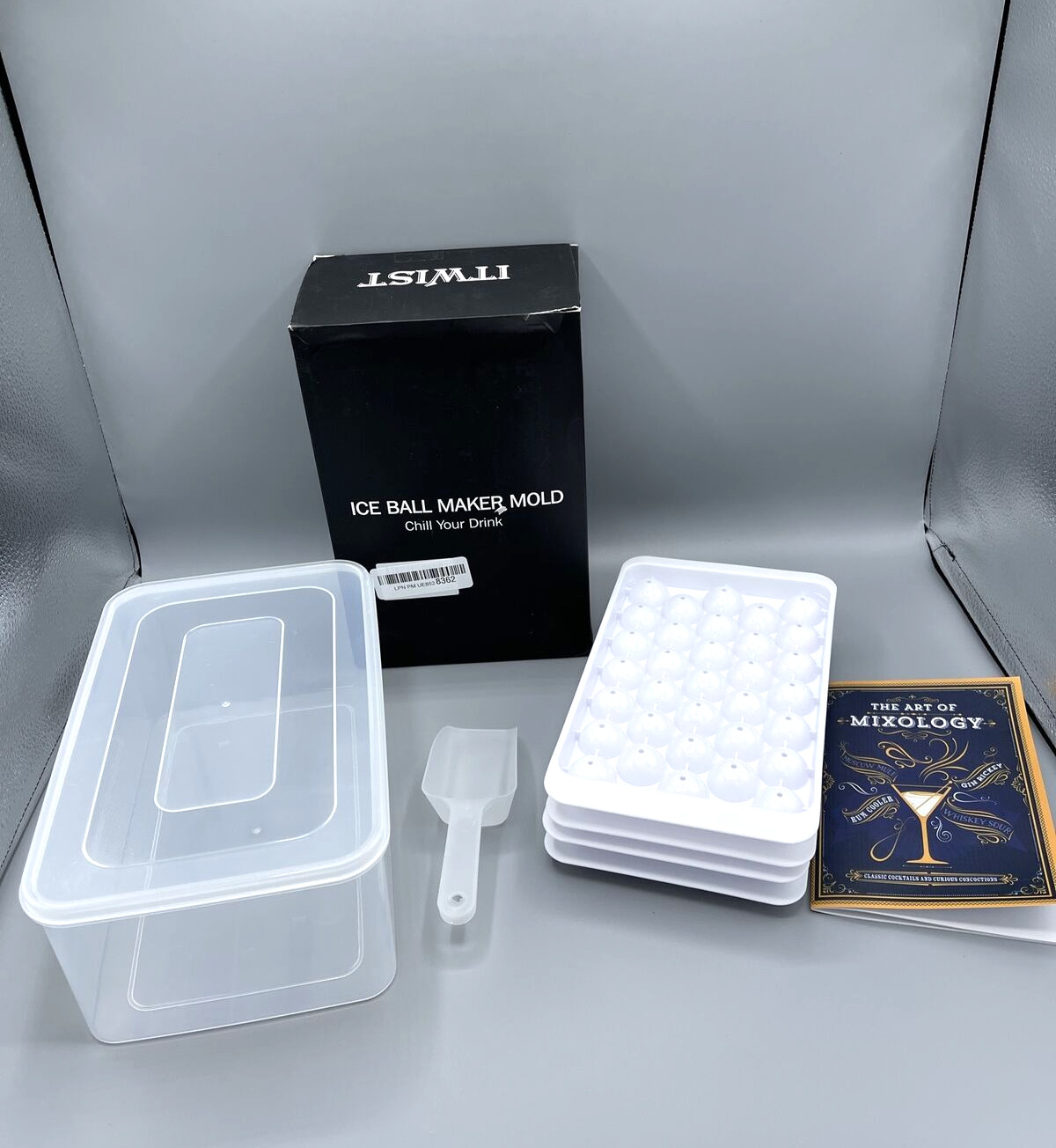 Itwist Ice Cube Tray Ice Balls 2 Trays White with Bin & Scoop