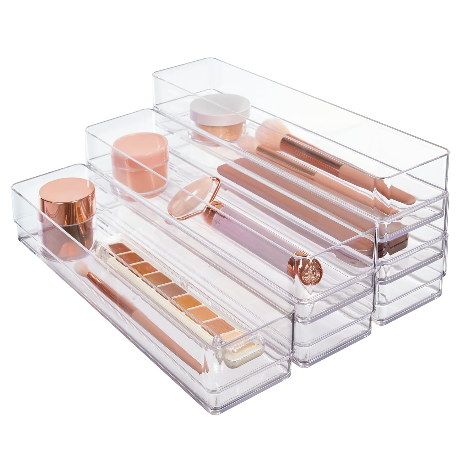 SimpleSort 6-Piece Stackable Clear Drawer Organizer Set | 12" x 3" x 2" Recta...