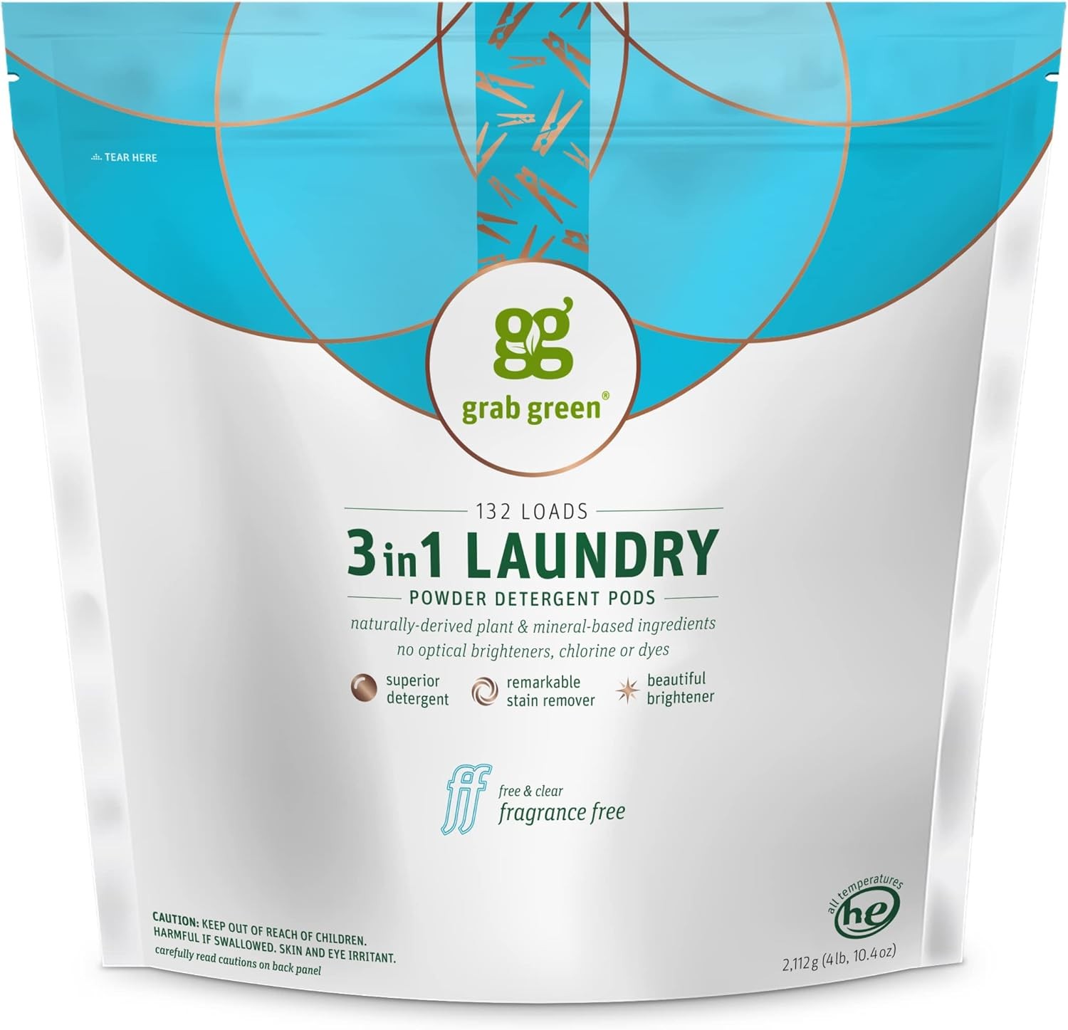 3-in-1 Laundry Deternt Pods, Fragrance Free, Plant and