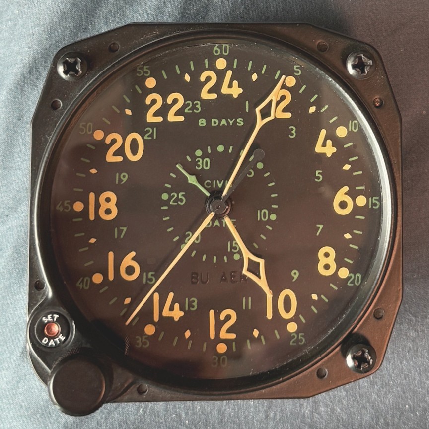 US NAVY BU AERO WALTHAM WATCH CO 15 Jewel CDIA Aircraft Clock Refurbished