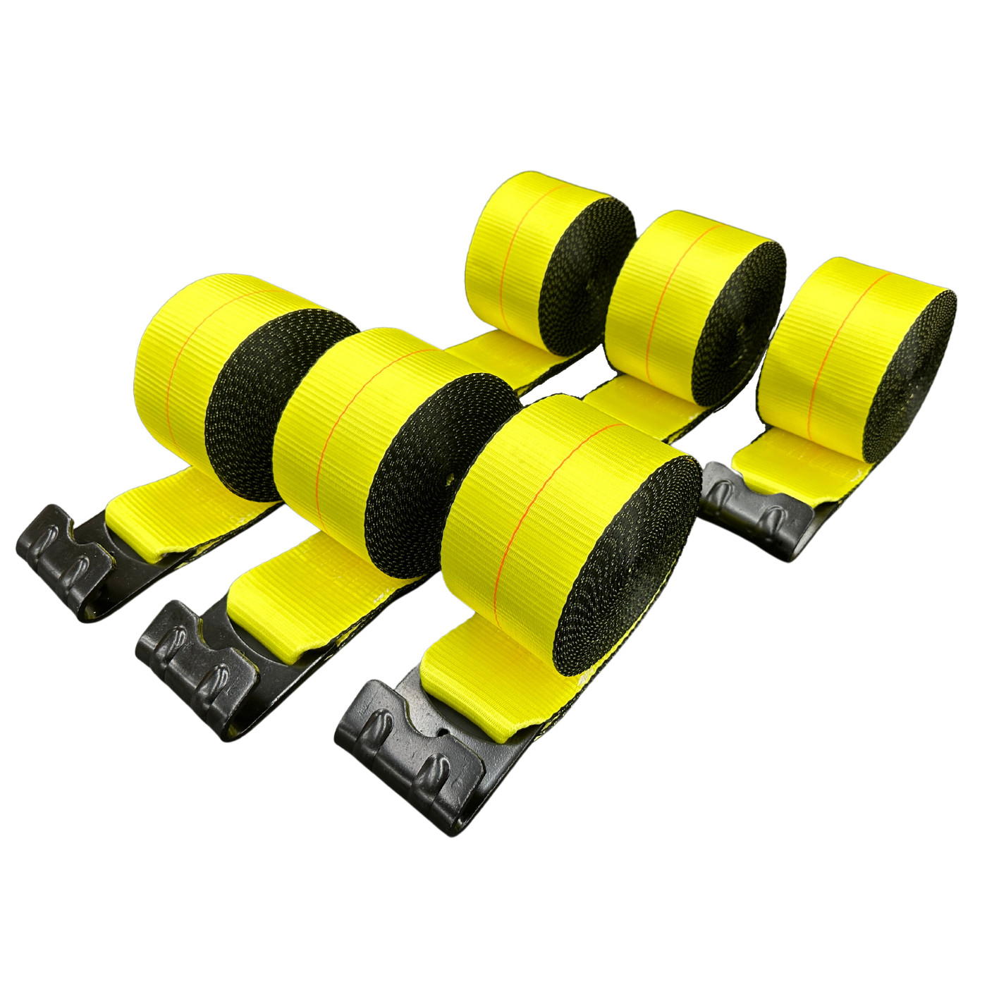 6-Pack 4" x 30' Winch Straps - 5400LB WLL - Falcon Cargo, Flat Hooks, Heavy Duty