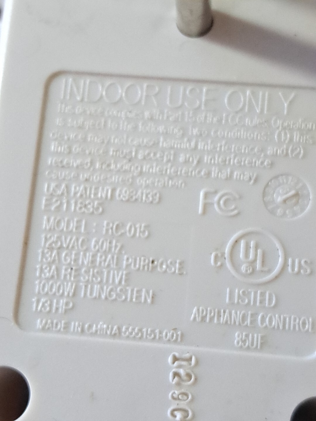 2- Electric Wireless Indoor Outlet RC015 Channel 1 & 3