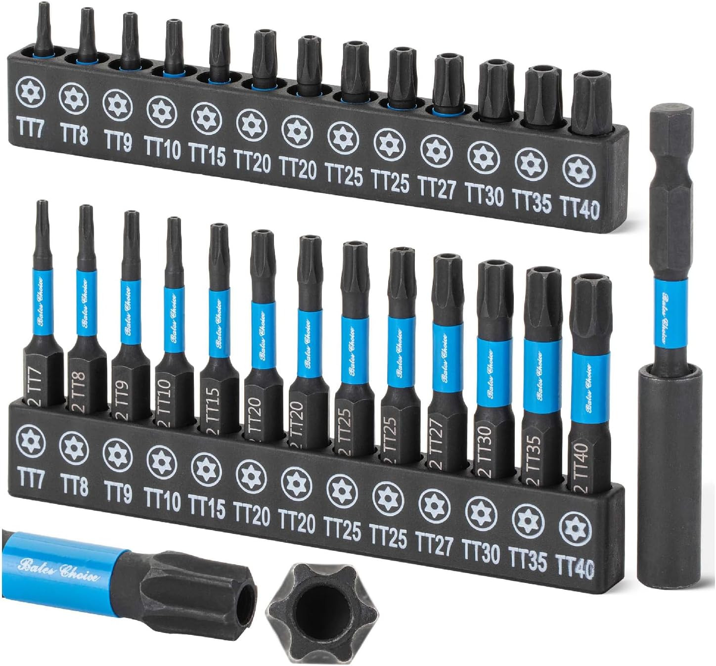 Impact Torx Bit Set, 1 and 2 Long, 1/4 Hex Shank TT7-TT40, Tamper Proof Magnetic