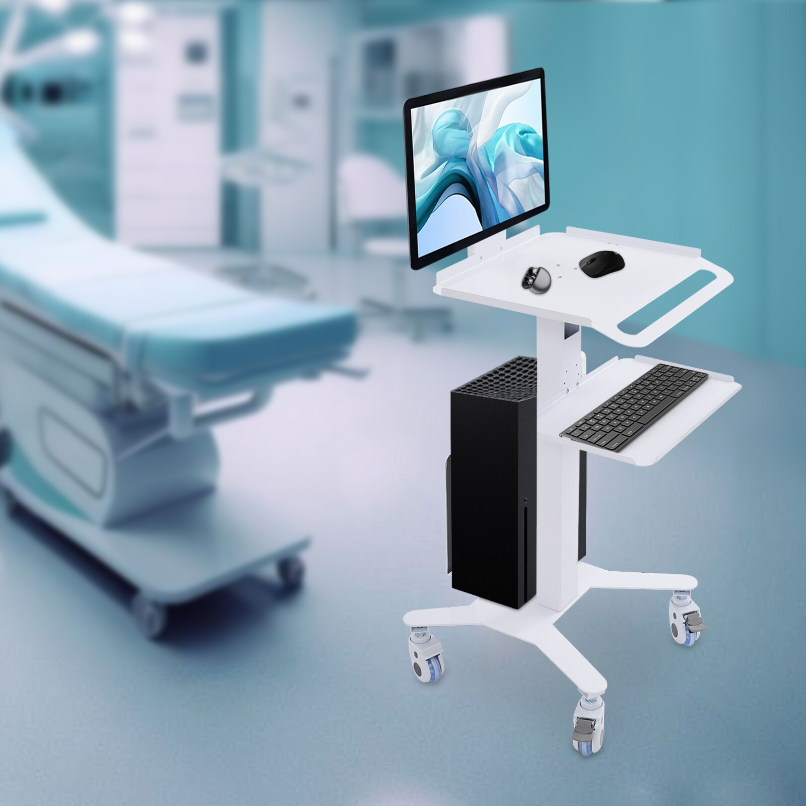 Mobile Standing Workstation Adjustable Height Rolling Computer Cart With Wheels
