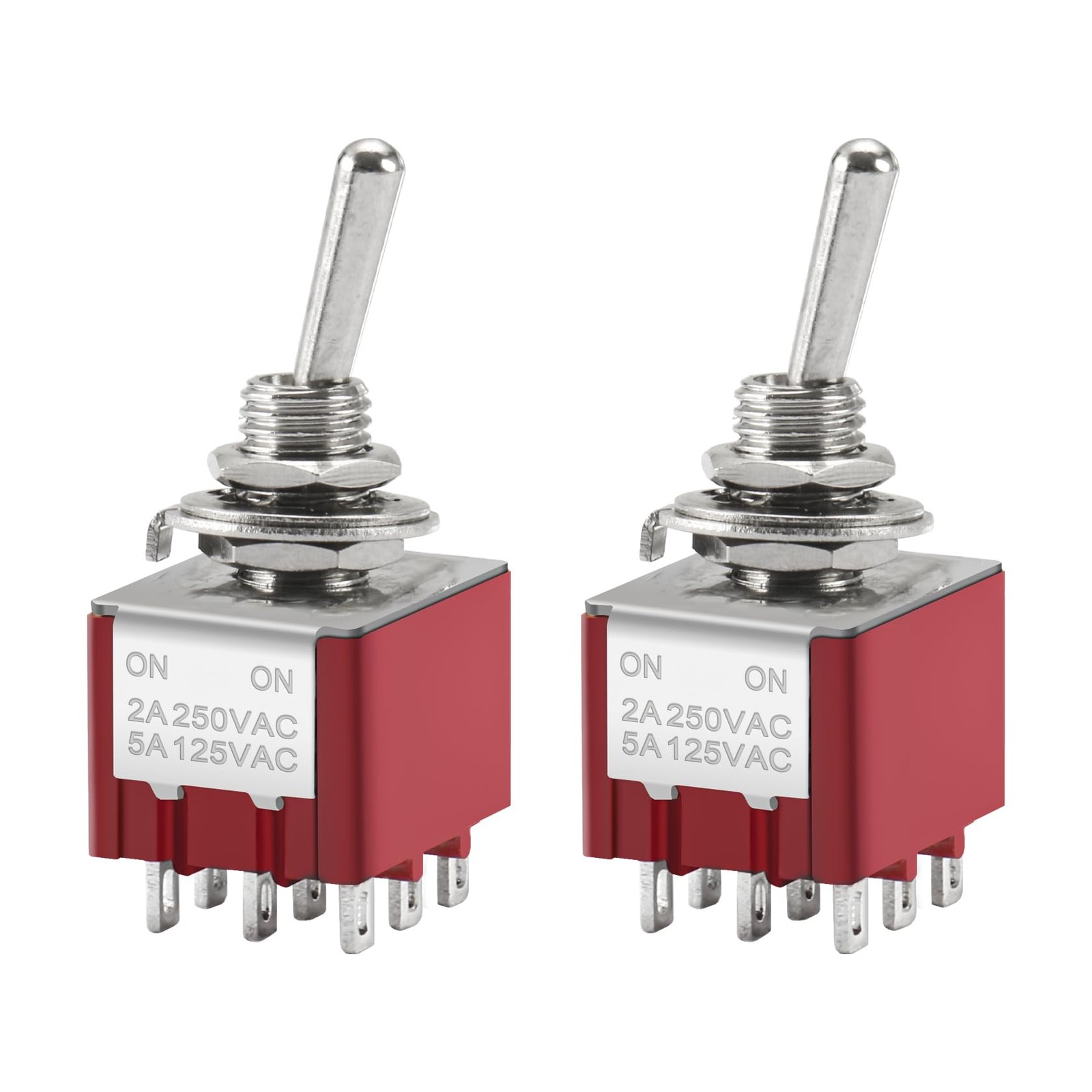 Miniature Toggle Switch MTS302 ONON 3PDT 9 Pin 2A 250V 6A 125V 2 Pack Set