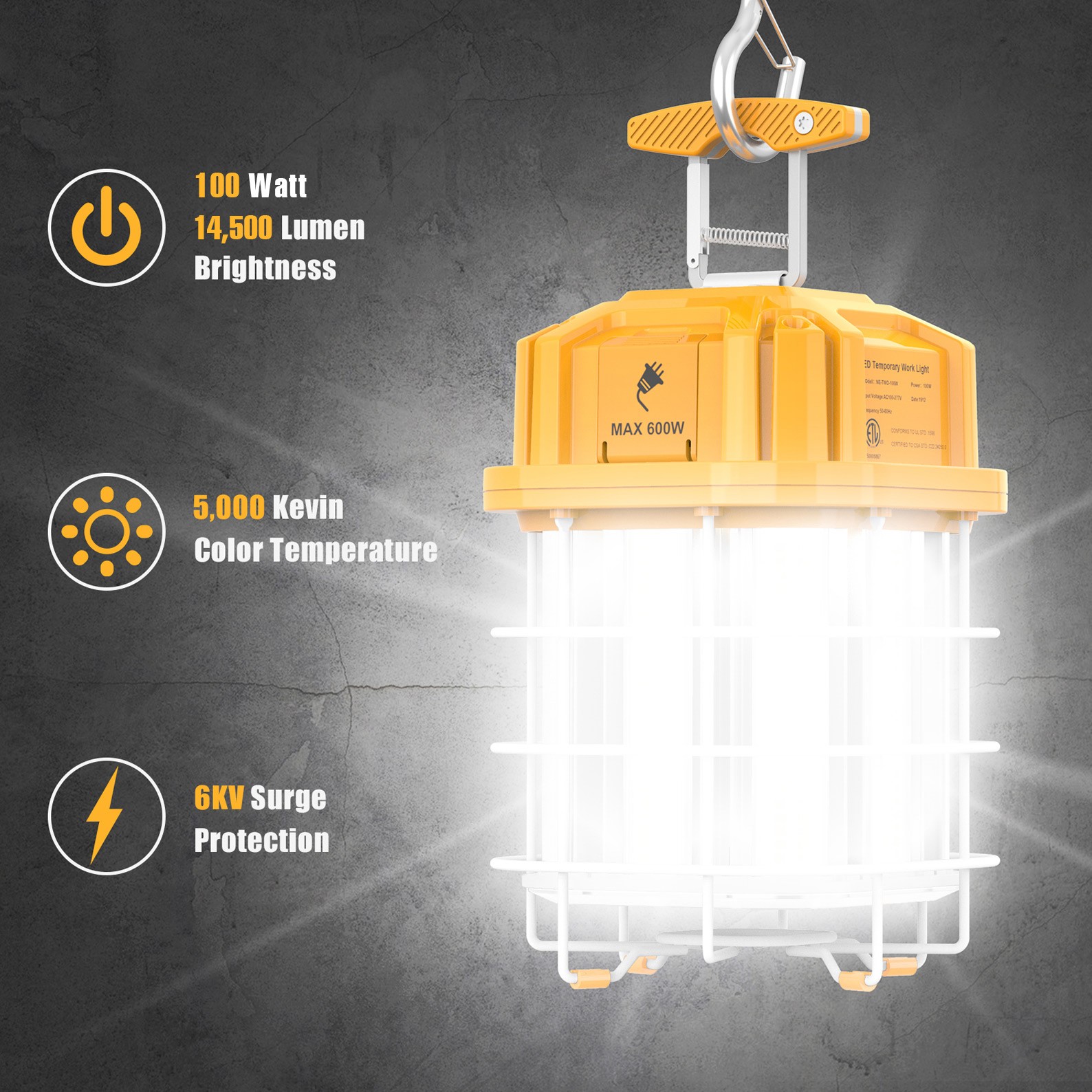 100W Linkable LED Temporary Construction Lighting High Bay Work Lights Fixture