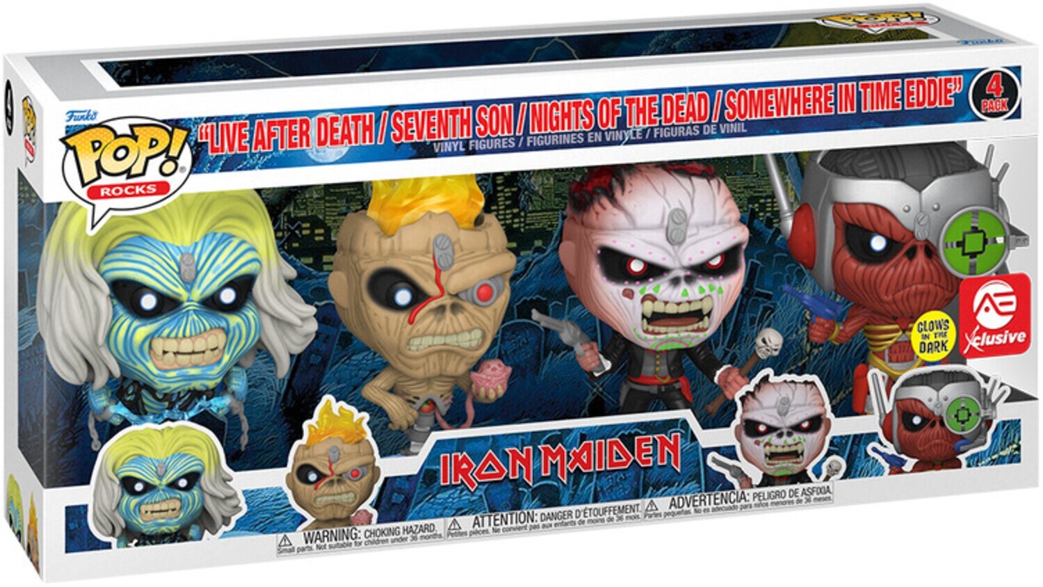 Funko Pop! Rocks - 2023 Iron Maiden Eddie Glow In the Dark 4-pack - AE Exclusive