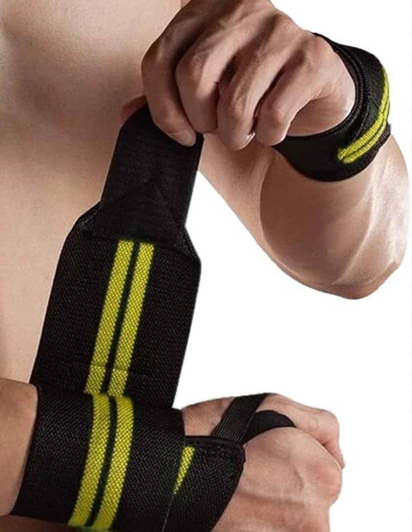 Weight Lifting Wrist Wraps Support Straps, Black/Yellow, Pair (2 Pack)