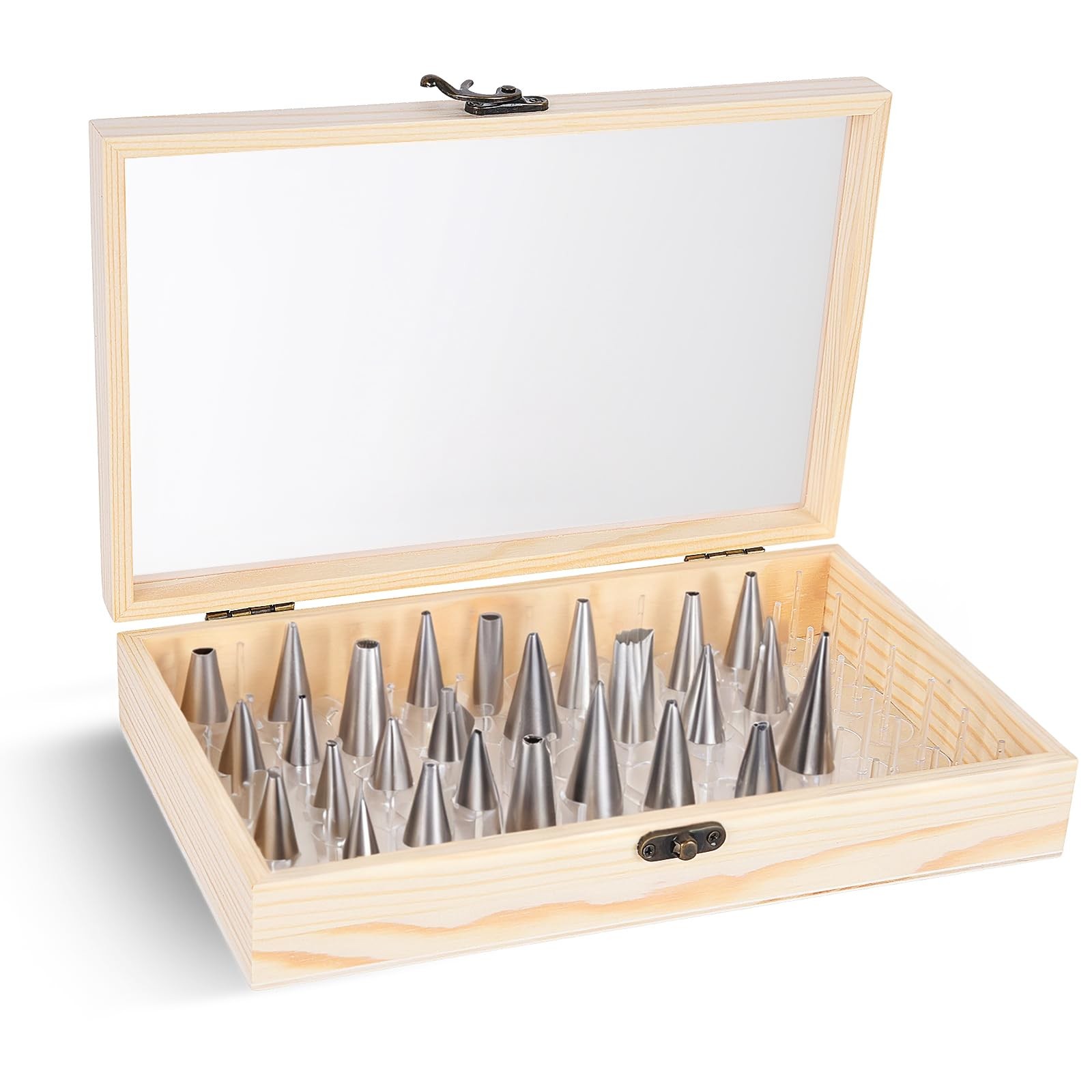 Piping Tip Organizer Holds 60 Tips 200 PCS Cake Flower Nails Wood Storage Box