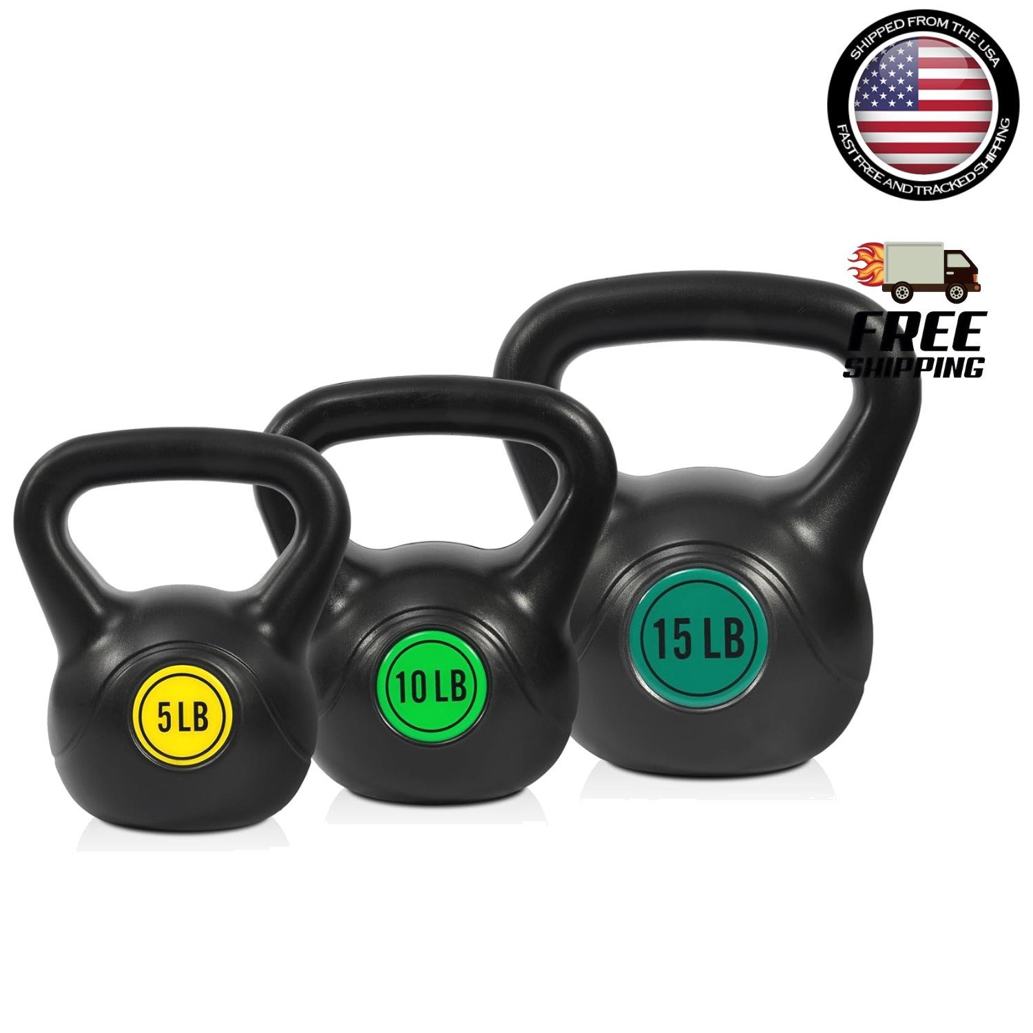 Ergonomic Kettlebell Set of 3 (5/10/15 lbs) - Stability for Effective Training