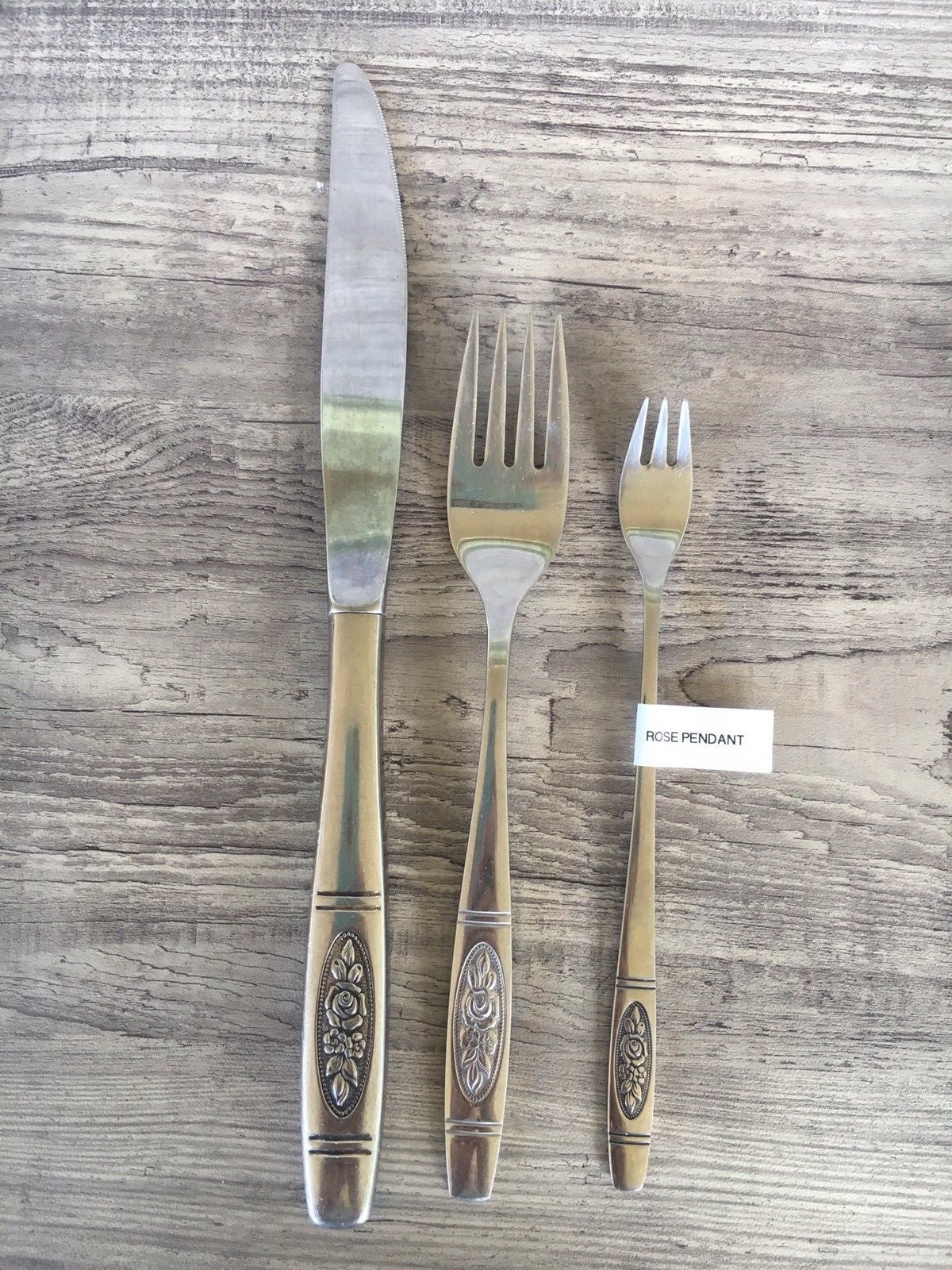 Vintage Oneida Distinction deluxe Stainless Flatware Rose Pendant 3 Pcs