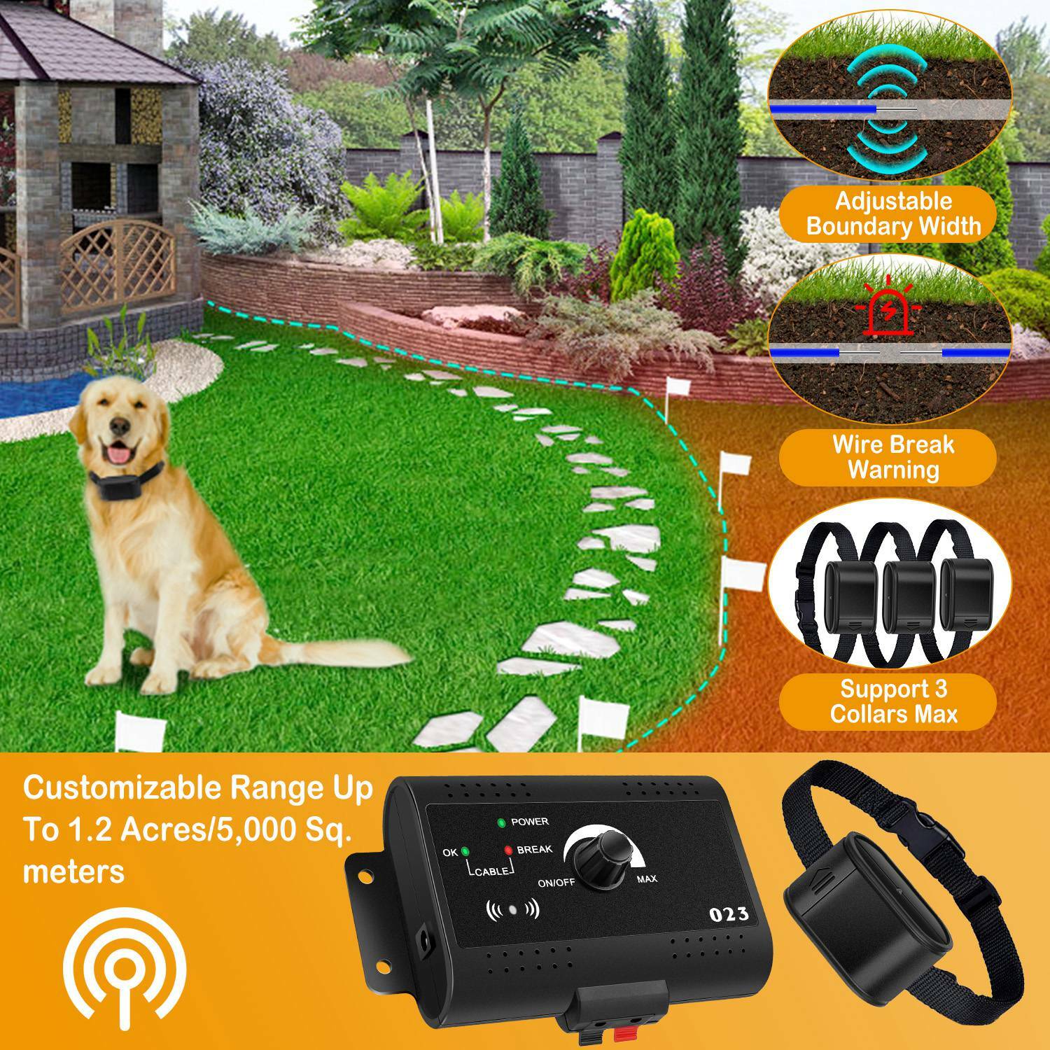 Underground Electric Dog Pet Fence System Waterproof 2 Dogs Safe Shock Collars
