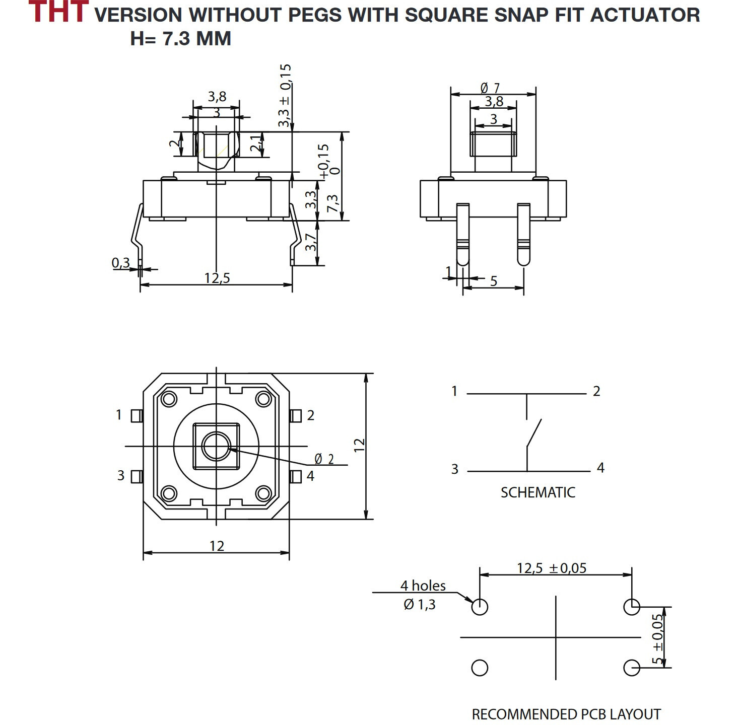 2 pcs Tactile switches, , PCB, PTS125SJM73-2LFS