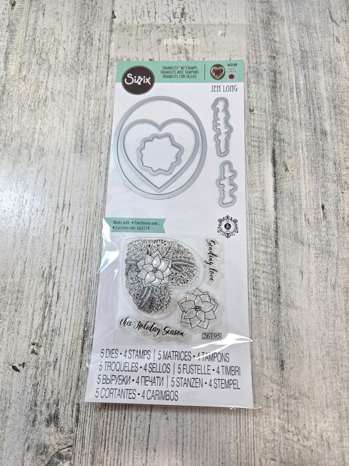 Sizzix Die Cut Poinsettia Wreath Framelits & Stamps Jen Long 663168