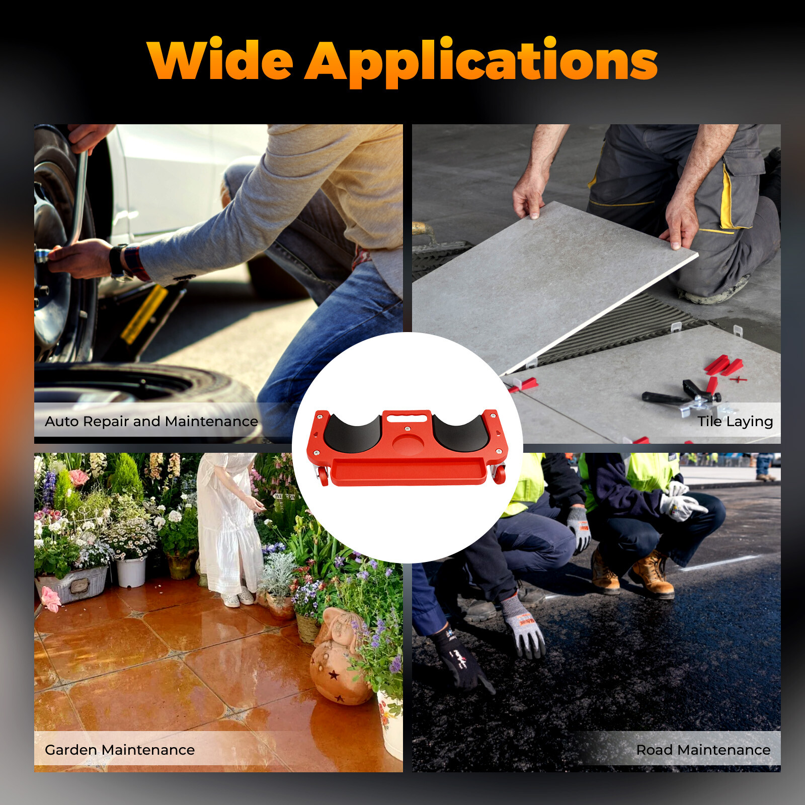 Rolling Knee Creeper Pads With Tool Tray Holder For Garage Workshop Garden