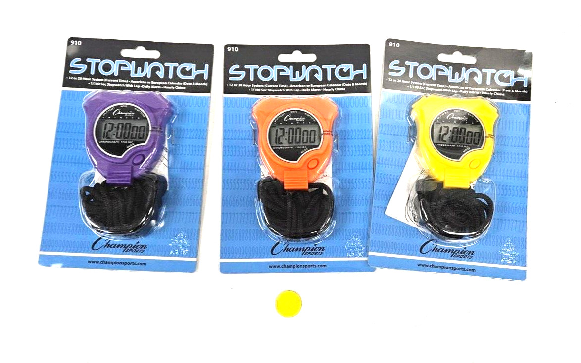 CHAMPION SPORTS STOPWATCH 910 *LOT OF 3 * DAILY ALARM HOURLY CHIME MULTI COLORS