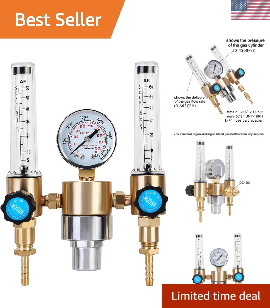 Heavy-Duty Dual Output Gas Regulator for MIG TIG - 0-4500 PSI with Adapters