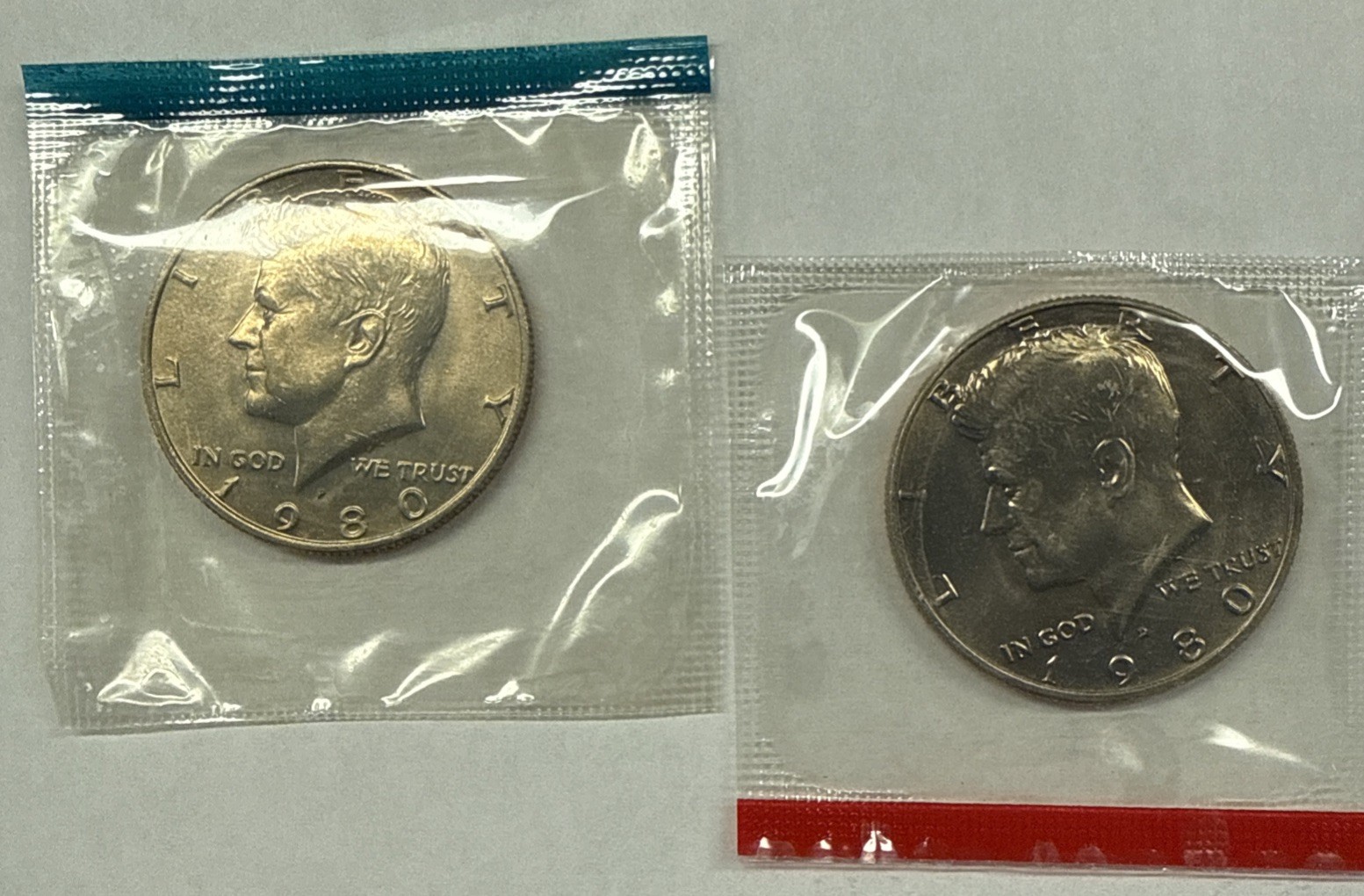 1980 P&D Kennedy Half Dollars from Mint Set in Mint Cello with Free Shipping