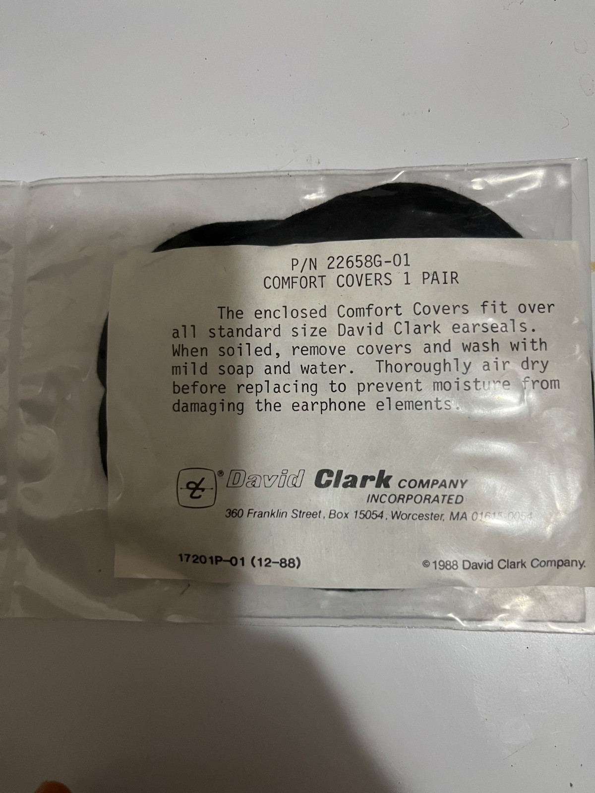 David Clark Comfort Covers Ear Seals p/n 22658G-01