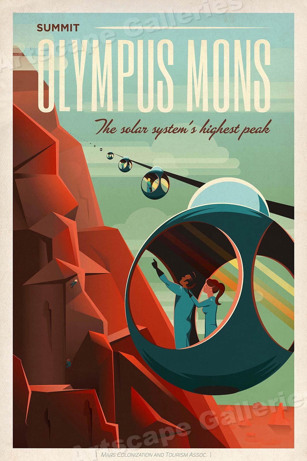 "Summit Olympus Mons" Retro  Exploration NASA Travel Poster - 24x36