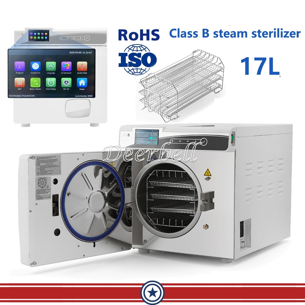 17L Class B Dental Autoclave Vacuum Medical Drying Steam Sterilizer LED+Printer