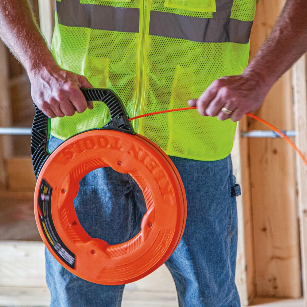 56383 Non-Conductive Electrical Fish Tape, Multi-Groove Fiberglass Wire Puller,
