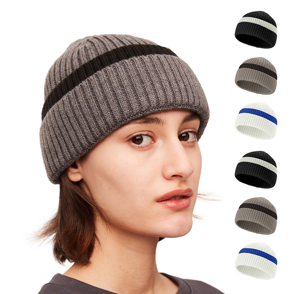 6 Packs Unisex Basic Beanie Hat Winter Warm Thermal Wool Chunky Knit Flap Stripe