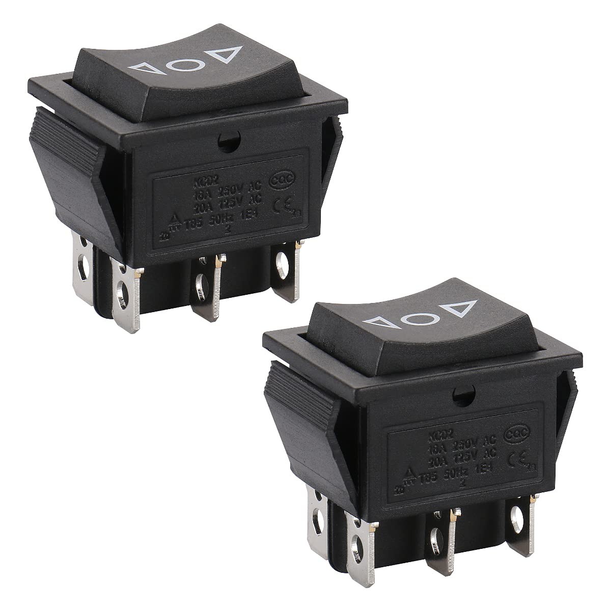 Baomain 2 Pack Momentary Rocker Switch (ON)-Off-(ON), KCD2-223 DPDT 6 Black
