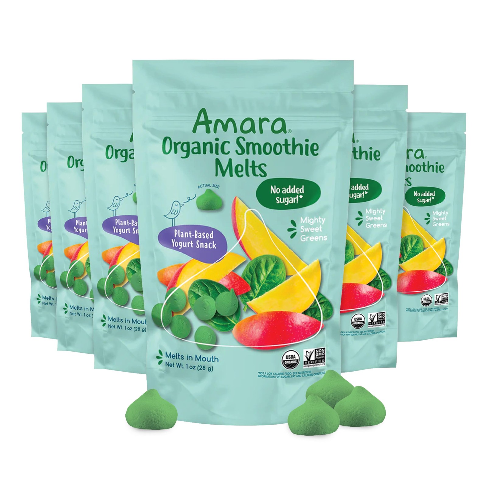 Amara Organic Smoothie Melts - Mighty Sweet Greens - Baby & Toddler Snack - 6 Ba