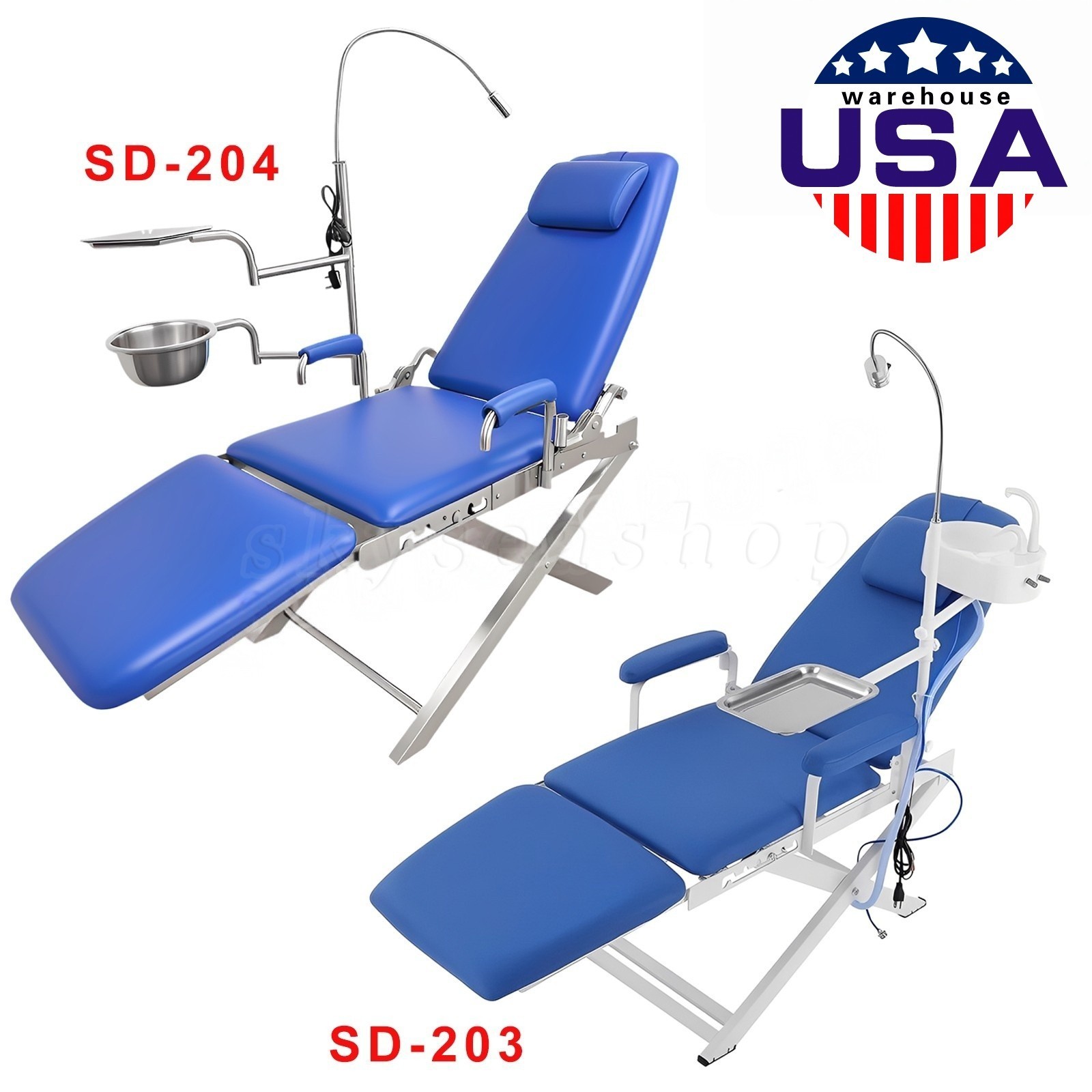 Portable Dental Mobile Chair Folding LED Light Tray Silla Unit 4Holes