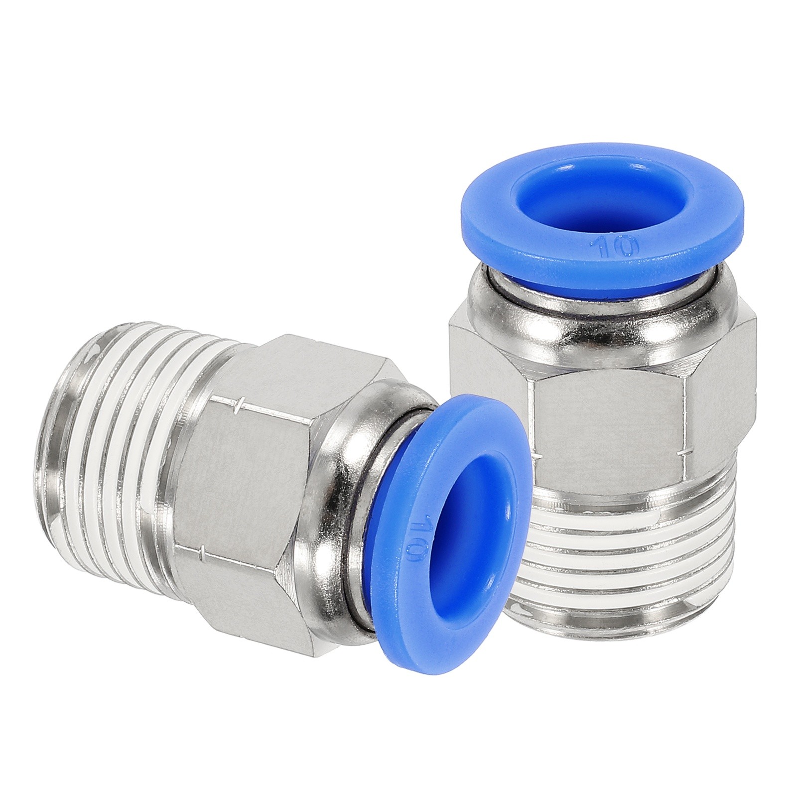 2 Pcs NPT Male 10mm Tube OD x 3/8" NPT Thread Push to Connect Fittings, Blue