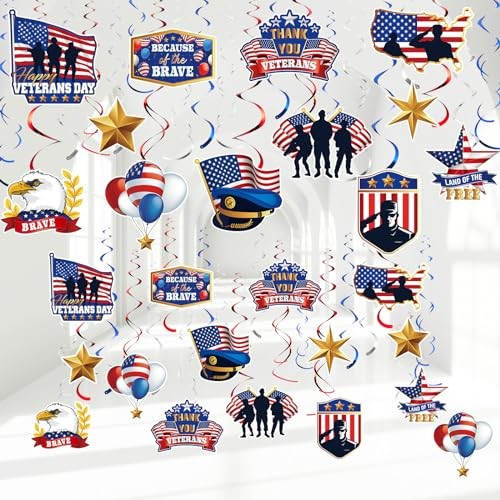 54 Pcs Veterans Day Swirls Decorations Thanks Veterans Banner Patriotic Red