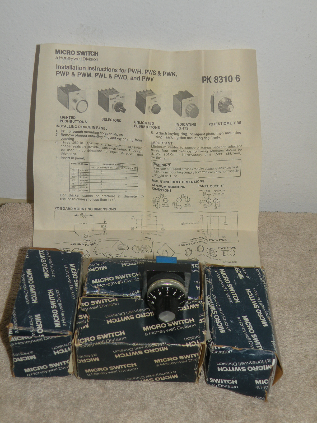 Honeywell PWV4 Potentiometer Microswitch