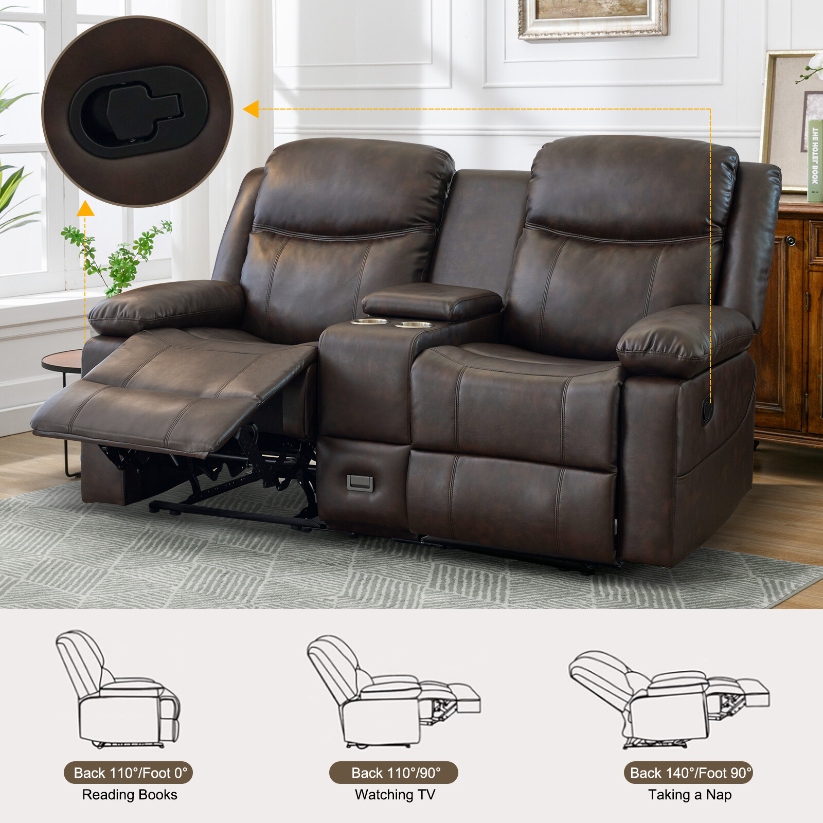 Loveseat Recliner, Reclining Loveseat with Console, Double Reclining Loveseat