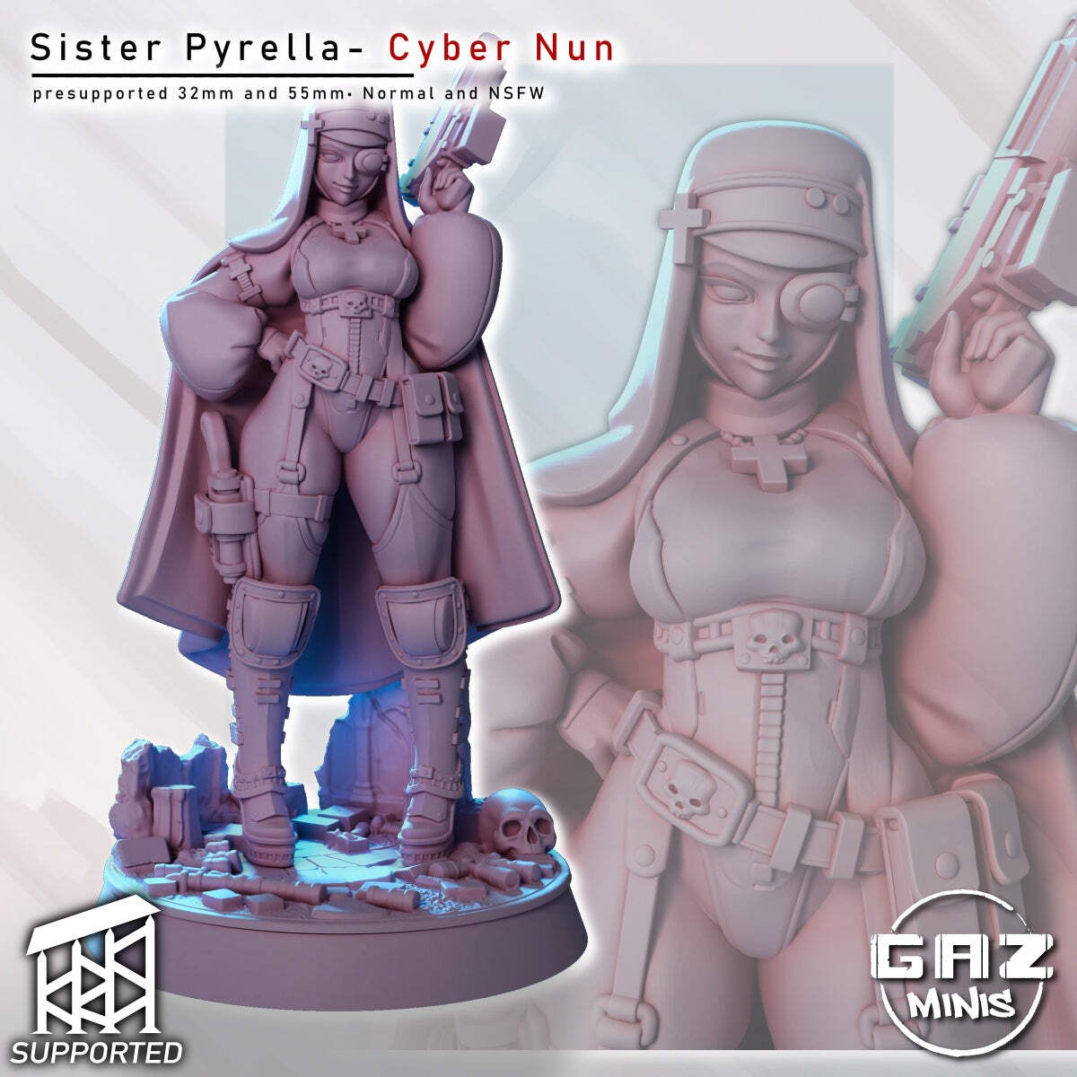Cyber Nun Sister Pyrella | Fantasy Pin-Up | Gaz Minis