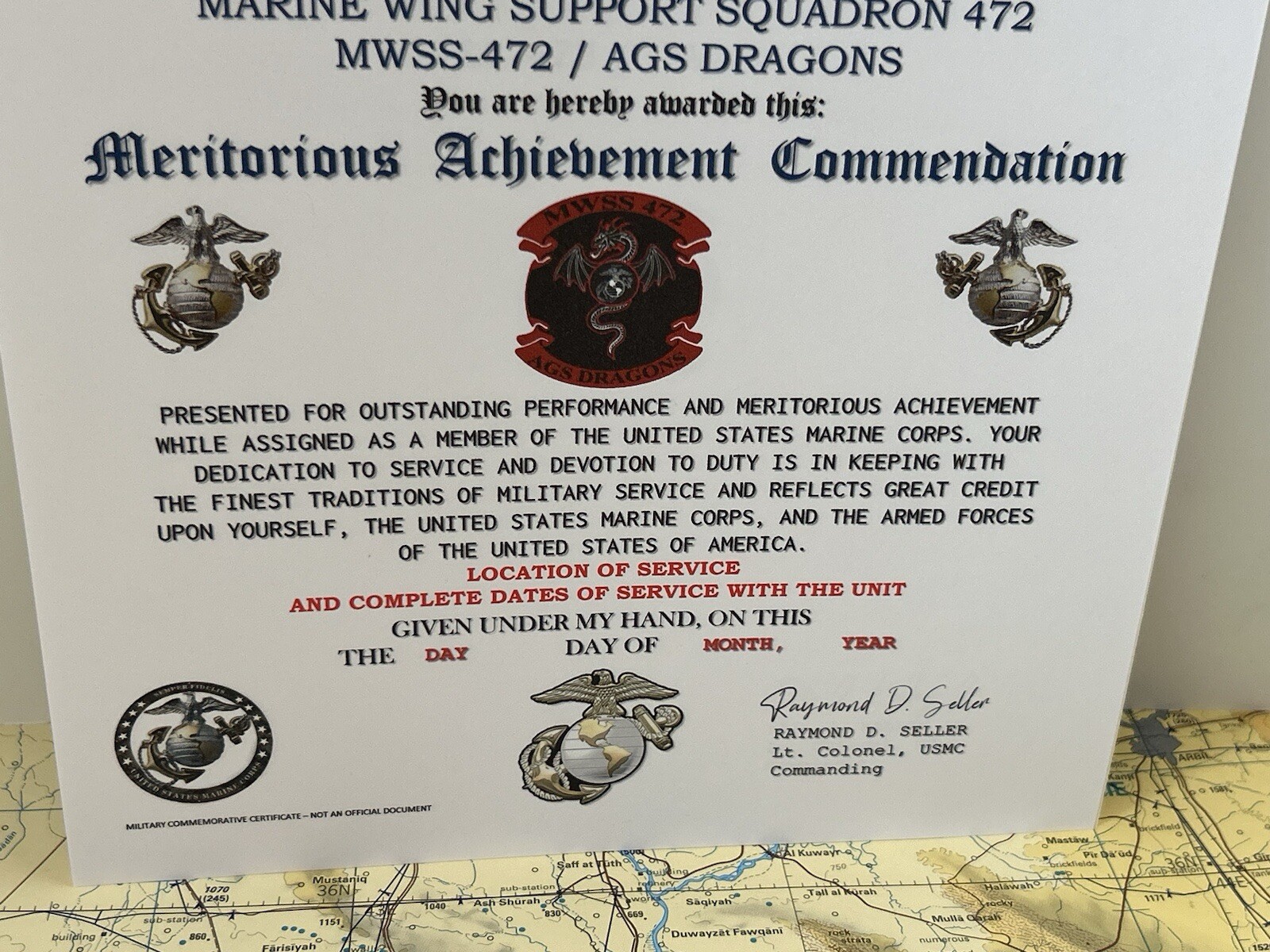 U.S.M.C. / 472ND WING SUPPORT SQUADRON / MERITORIOUS ACHIEVEMENT COMMENDATION