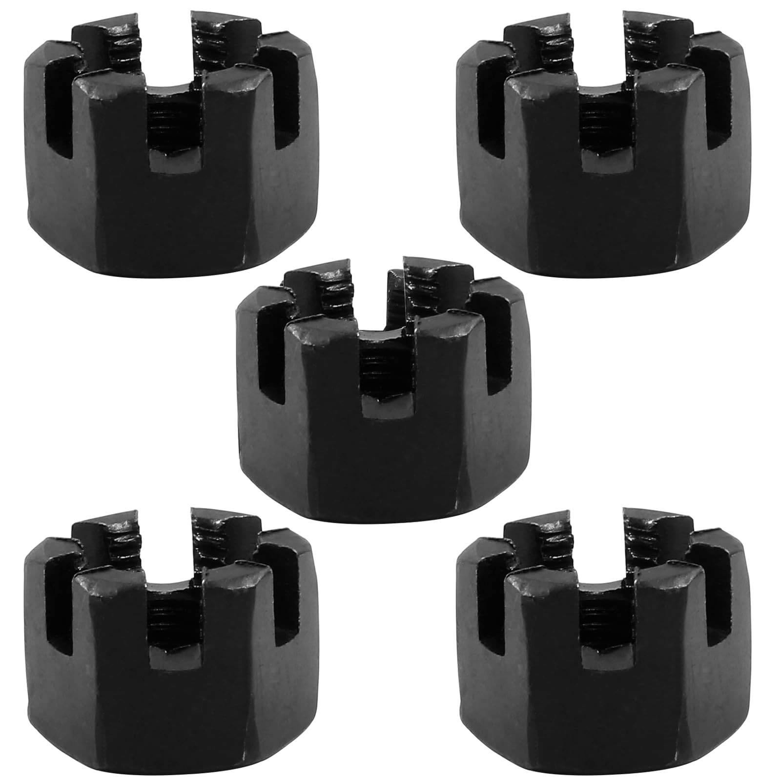 Hordion 5Pcs M16x1.5mm Hexagon Slotted Nuts, Grade 4.8 Carbon Steel, Black