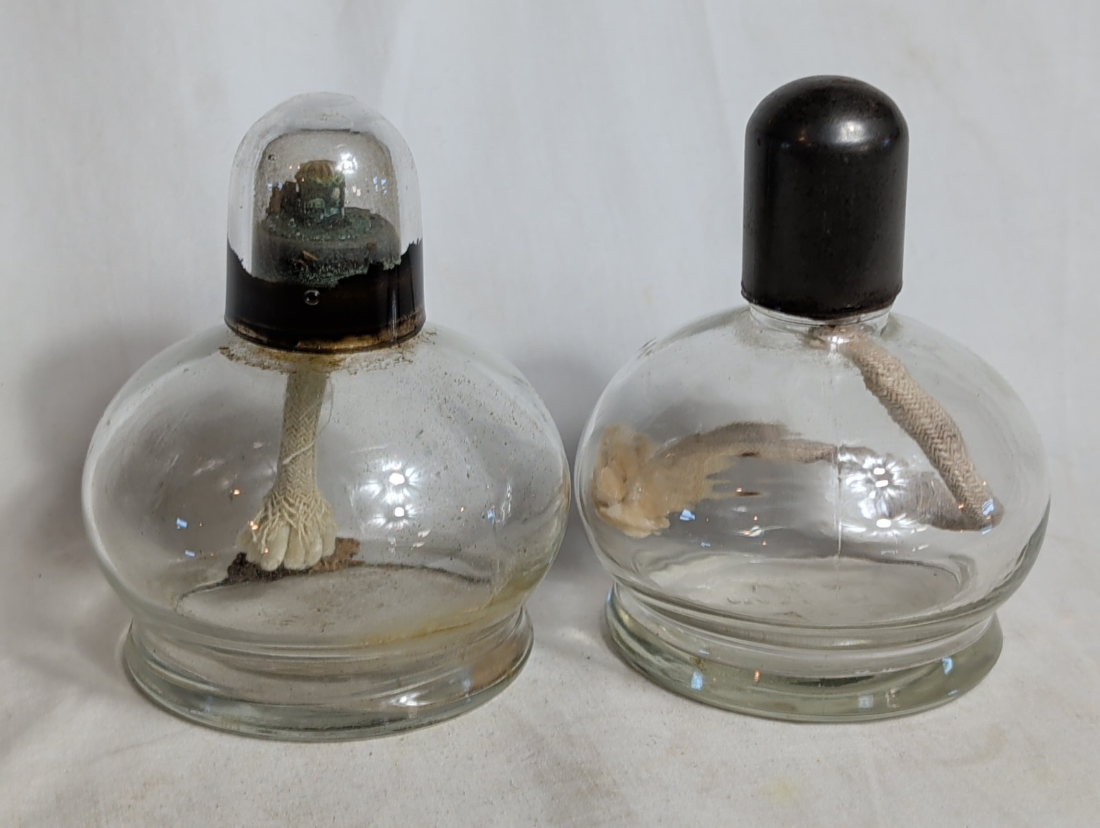 (2) Vintage Round Glass Alcohol Burner Lamp Apothecary Chemistry Laboratory USA