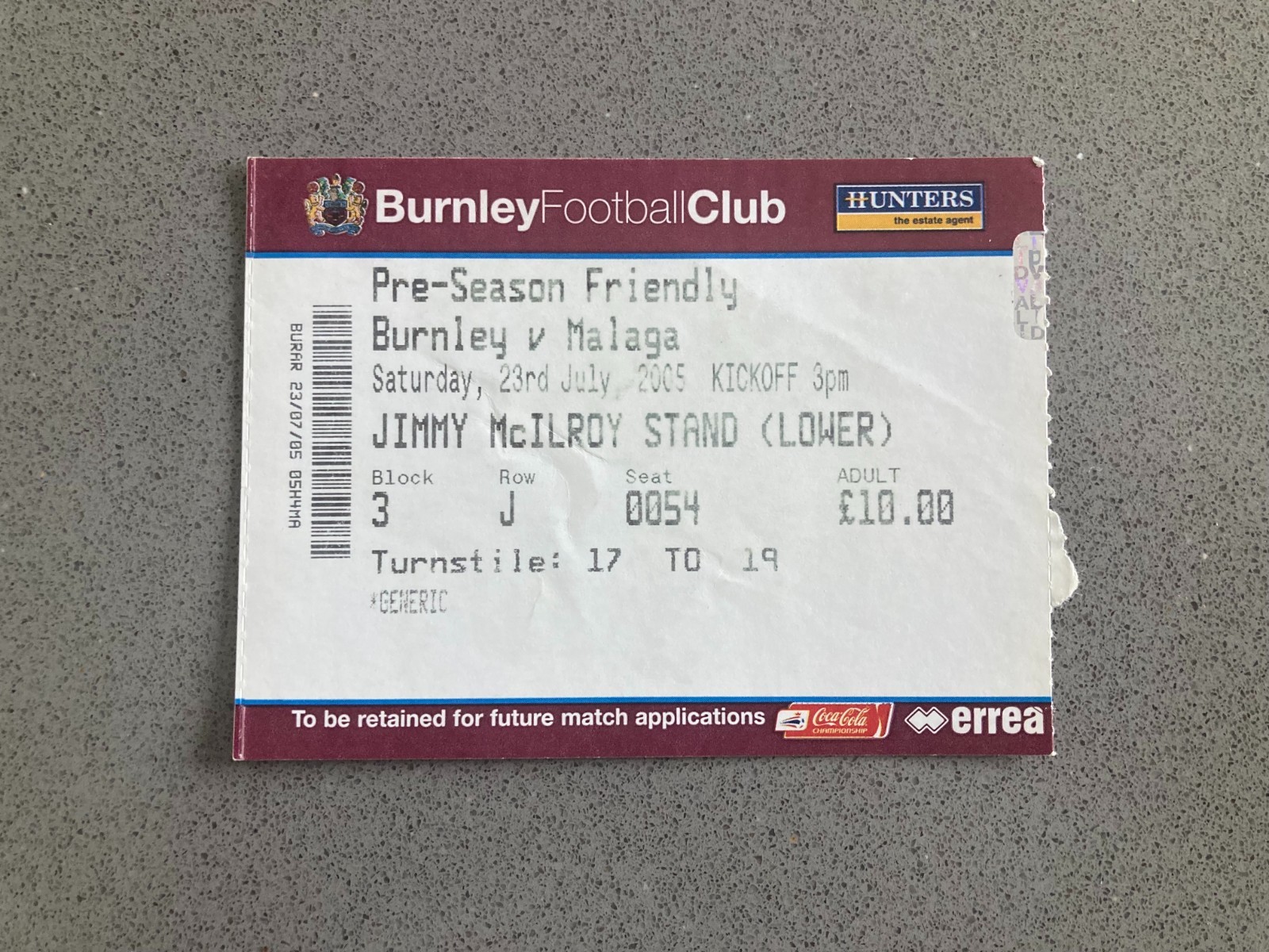 Burnley v Malaga 2005-06 Match Ticket
