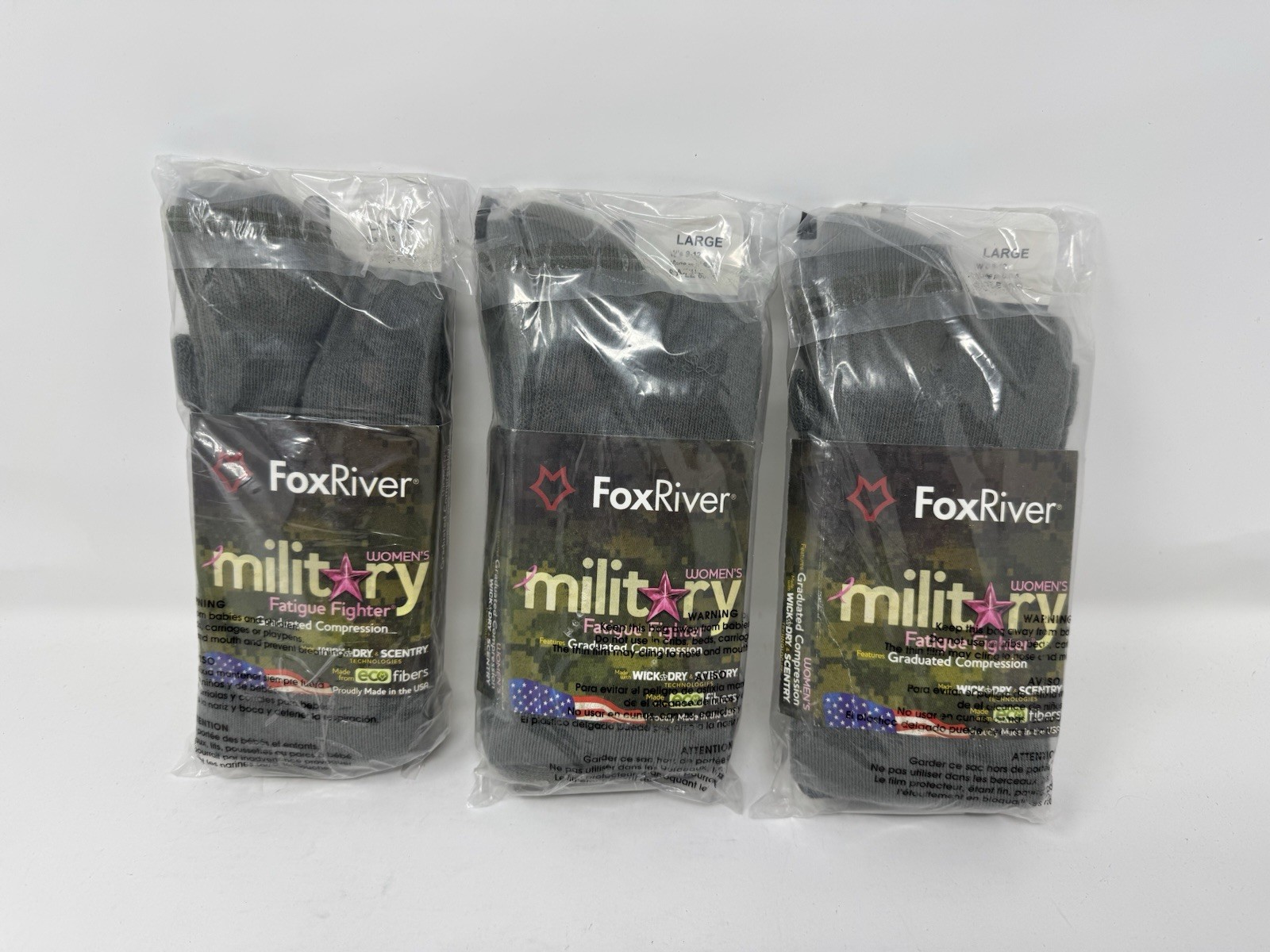 Fox River Women's Military Fatigue  Compression Socks Sz Large 9-12, 3 pairs